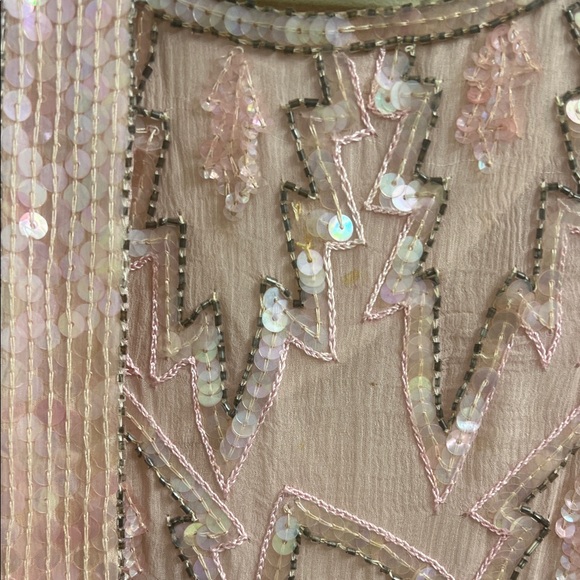 โจ๐Chic Blush Sequin Long Sleeve Dress Vintage Silk Glam๐โจ - Picture 4 of 12